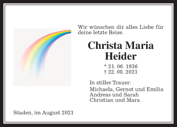 Traueranzeige von Christa Heider von Wetterauer Zeitung