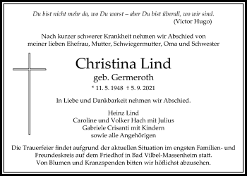 Traueranzeige von Christina Lind von Bad Vilbel/Karben