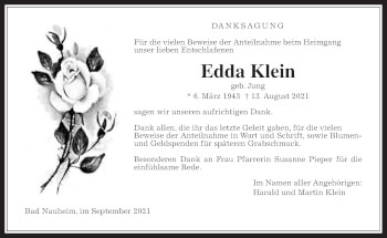 Traueranzeige von Edda Klein von Wetterauer Zeitung