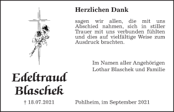 Traueranzeige von Edeltraud Blaschek von Pohlheimer Nachrichten