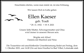 Traueranzeige von Ellen Kaeser von Bad Vilbel/Karben