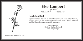 Traueranzeige von Else Lampert von Wetterauer Zeitung