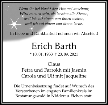 Traueranzeige von Erich Barth von Bad Vilbel/Karben