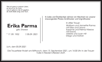 Traueranzeige von Erika Parma von Alsfelder Allgemeine