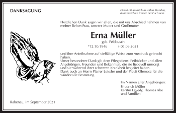 Traueranzeige von Erna Müller von Rabenauer Zeitung