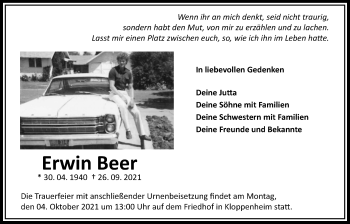 Traueranzeige von Erwin Beer von Bad Vilbel/Karben