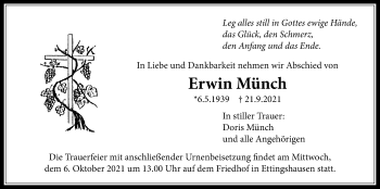 Traueranzeige von Erwin Münch von Licher Wochenblatt