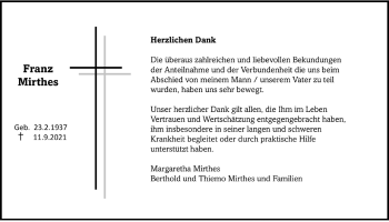 Traueranzeige von Franz Mirthes von Licher Wochenblatt