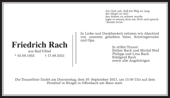Traueranzeige von Friedrich Rach von Wetterauer Zeitung