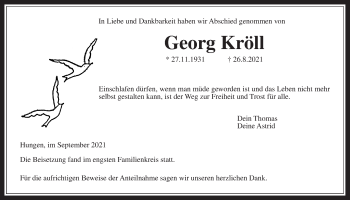 Traueranzeige von Georg Kröll von Licher Wochenblatt