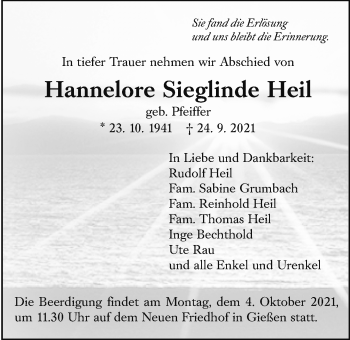 Traueranzeige von Hannelore Sieglinde Heil von Giessener Allgemeine, Alsfelder Allgemeine