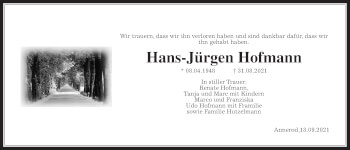 Traueranzeige von Hans-Jürgen Hofmann von Giessener Allgemeine, Alsfelder Allgemeine