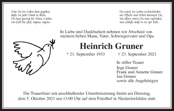 Traueranzeige von Heinrich Gruner von Bad Vilbel/Karben