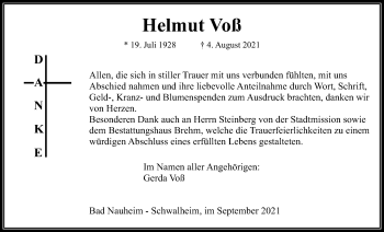 Traueranzeige von Helmut Voß von Wetterauer Zeitung