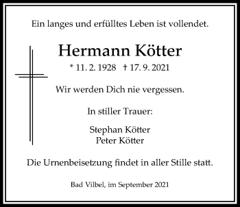 Traueranzeige von Hermann Kötter von Bad Vilbel/Karben