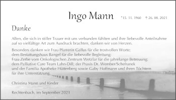 Traueranzeige von Ingo Mann von Giessener Allgemeine, Alsfelder Allgemeine