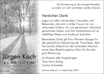 Traueranzeige von Jürgen Koch von Giessener Allgemeine, Alsfelder Allgemeine