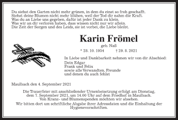 Traueranzeige von Karin Frömel von Alsfelder Allgemeine