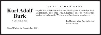 Traueranzeige von Karl Adolf Burk von Wetterauer Zeitung