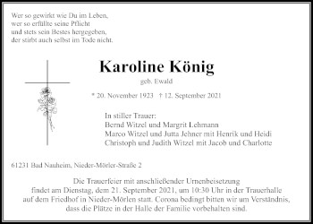 Traueranzeige von Karoline König von Wetterauer Zeitung