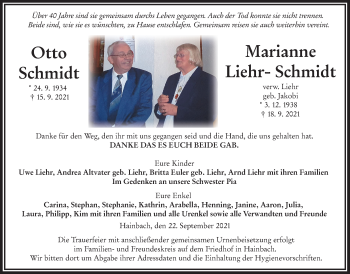 Traueranzeige von Marianne Liehr-Schmidt von Alsfelder Allgemeine