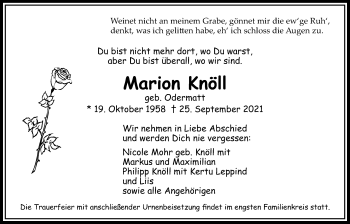 Traueranzeige von Marion Knöll von Bad Vilbel/Karben