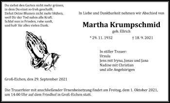 Traueranzeige von Martha Krumpschmid von Alsfelder Allgemeine