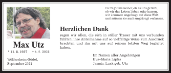 Traueranzeige von Max Utz von Wetterauer Zeitung