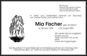 Traueranzeige von Mia Fischer von Bad Vilbel/Karben