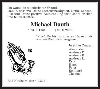 Traueranzeige von Michael Dauth von Wetterauer Zeitung