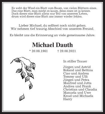 Traueranzeige von Michael Dauth von Wetterauer Zeitung