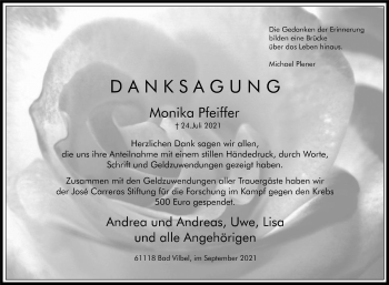 Traueranzeige von Monika Pfeiffer von Bad Vilbel/Karben