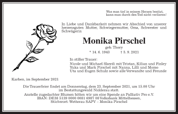 Traueranzeige von Monika Pirschel von Wetterauer Zeitung