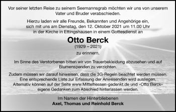 Traueranzeige von Otto Berck von Licher Wochenblatt