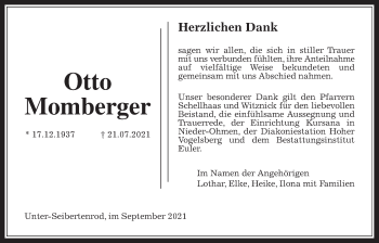 Traueranzeige von Otto Momberger von Alsfelder Allgemeine