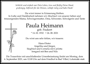 Traueranzeige von Paula Heimann von Bad Vilbel/Karben