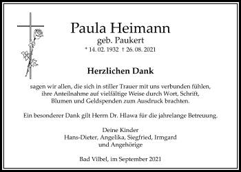 Traueranzeige von Paula Heimann von Bad Vilbel/Karben