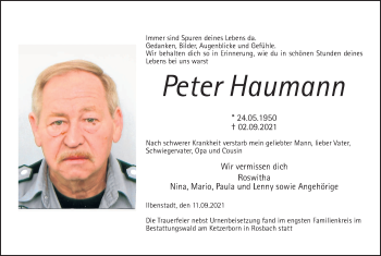 Traueranzeige von Peter Haumann von Wetterauer Zeitung