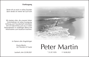 Traueranzeige von Peter Martin von Laubacher Anzeiger