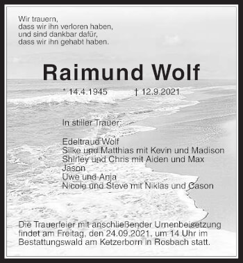 Traueranzeige von Raimund Wolf von Wetterauer Zeitung