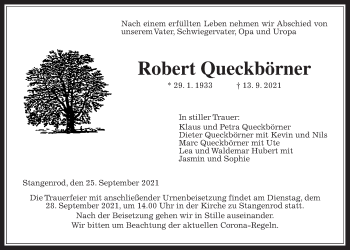 Traueranzeige von Robert Queckbörner von Giessener Allgemeine, Alsfelder Allgemeine