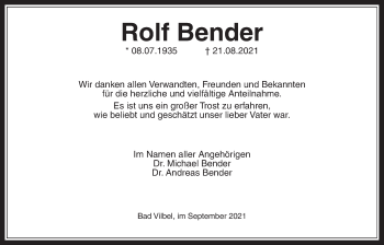 Traueranzeige von Rolf Bender von Bad Vilbel/Karben