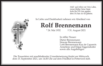 Traueranzeige von Rolf Brennemann von Bad Vilbel/Karben
