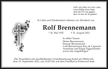 Traueranzeige von Rolf Brennemann von Wetterauer Zeitung