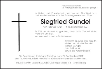 Traueranzeige von Siegfried Gundel von Wetterauer Zeitung