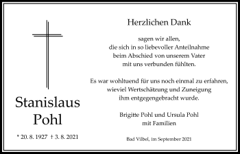 Traueranzeige von Stanislaus Pohl von Bad Vilbel/Karben