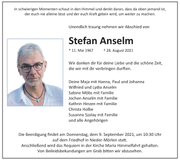 Traueranzeige von Stefan Anselm von Giessener Allgemeine, Alsfelder Allgemeine, Wetterauer Zeitung