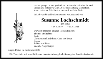 Traueranzeige von Susanne Lochschmidt von Giessener Allgemeine, Alsfelder Allgemeine