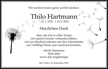 Traueranzeige von Thilo Hartmann von Bad Vilbel/Karben