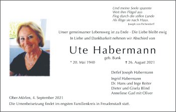 Traueranzeige von Ute Habermann von Wetterauer Zeitung